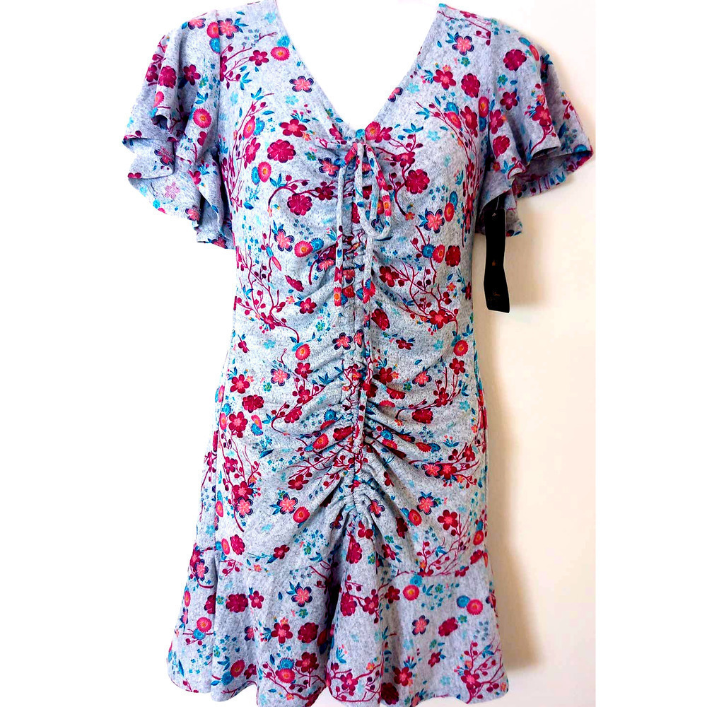 NWT JCP Disney Princess Grey Floral Ruched Dress - Picture 2 of 9